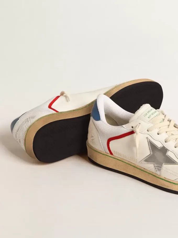 Ball Star in nappa e mesh con stella in pelle metallizzata argento
