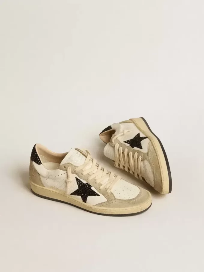 Ball Star in nappa e pelle scamosciata con stella glitterata nera e linguetta sul tallone