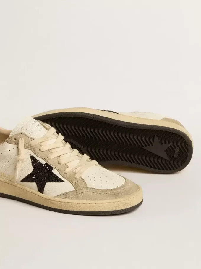 Ball Star in nappa e pelle scamosciata con stella glitterata nera e linguetta sul tallone