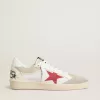 Ball Star in nylon e mesh bianco con stella in nylon rosso e linguetta sul tallone in pelle bianca