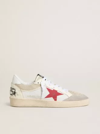 Ball Star in nylon e mesh bianco con stella in nylon rosso e linguetta sul tallone in pelle bianca
