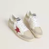 Ball Star in nylon e mesh bianco con stella in nylon rosso e linguetta sul tallone in pelle bianca