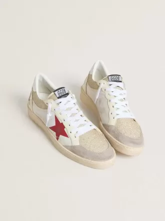 Ball Star in nylon e mesh bianco con stella in nylon rosso e linguetta sul tallone in pelle bianca