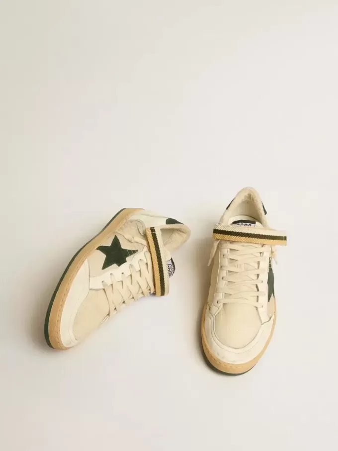 Ball Star in nylon e nappa con stella e linguetta sul tallone in pelle scamosciata verde