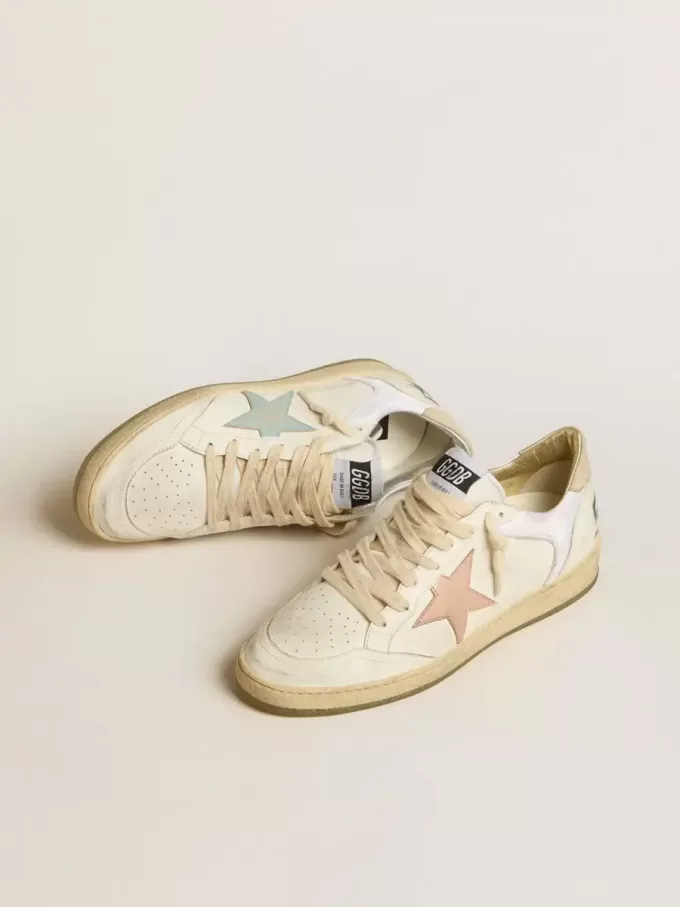 Ball Star in nylon e pelle con stella rosa e azzurra e linguetta sul tallone beige