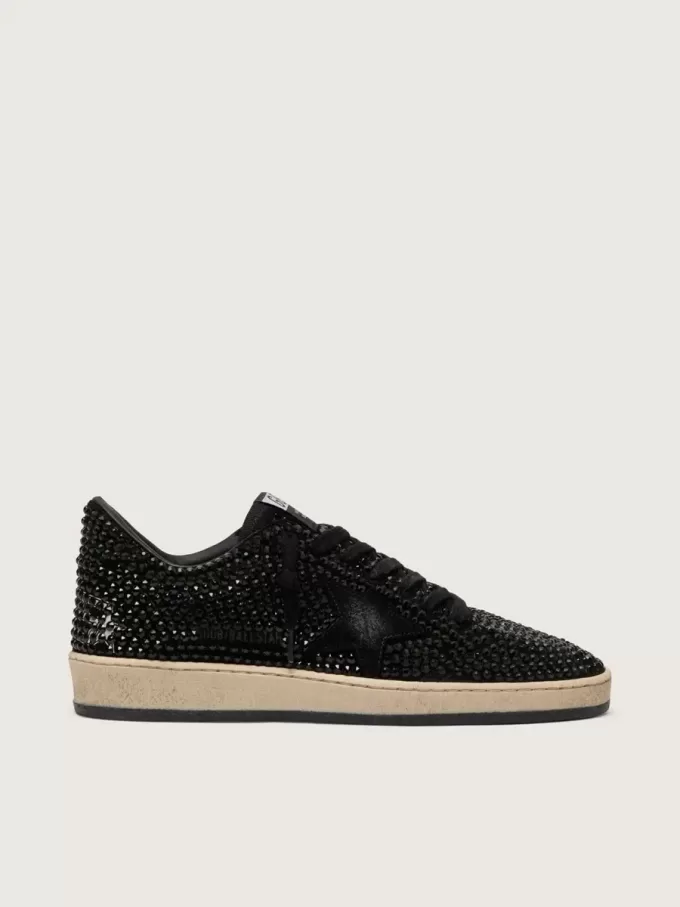 Ball Star in pelle scamosciata con cristalli Swarovski neri e stella in pelle scamosciata nera Ball Star in pelle scamosciata con cristalli Swarovski neri e stella in pelle scamosciata nera