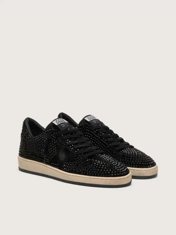 Ball Star in pelle scamosciata con cristalli Swarovski neri e stella in pelle scamosciata nera Ball Star in pelle scamosciata con cristalli Swarovski neri e stella in pelle scamosciata nera