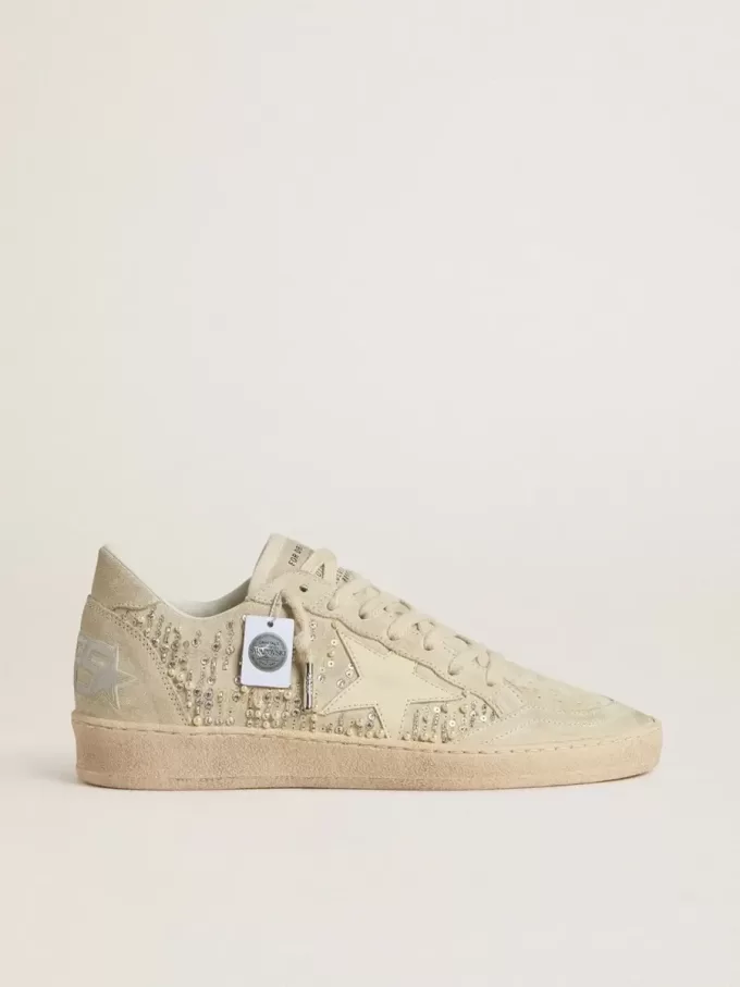 Ball Star in pelle scamosciata con cristalli Swarovski, perle e stella in pelle
