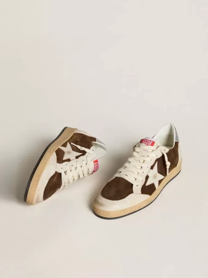 Ball Star in pelle scamosciata con stella in pelle e linguetta sul tallone in pelle metallizzata