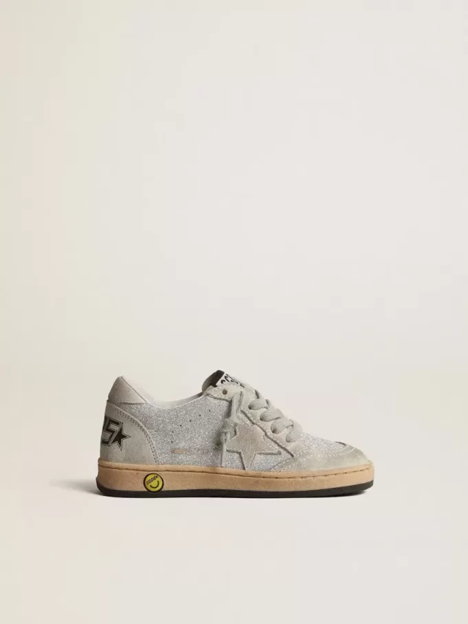 Ball Star Junior glitterate con inserti in pelle scamosciata grigio ghiaccio