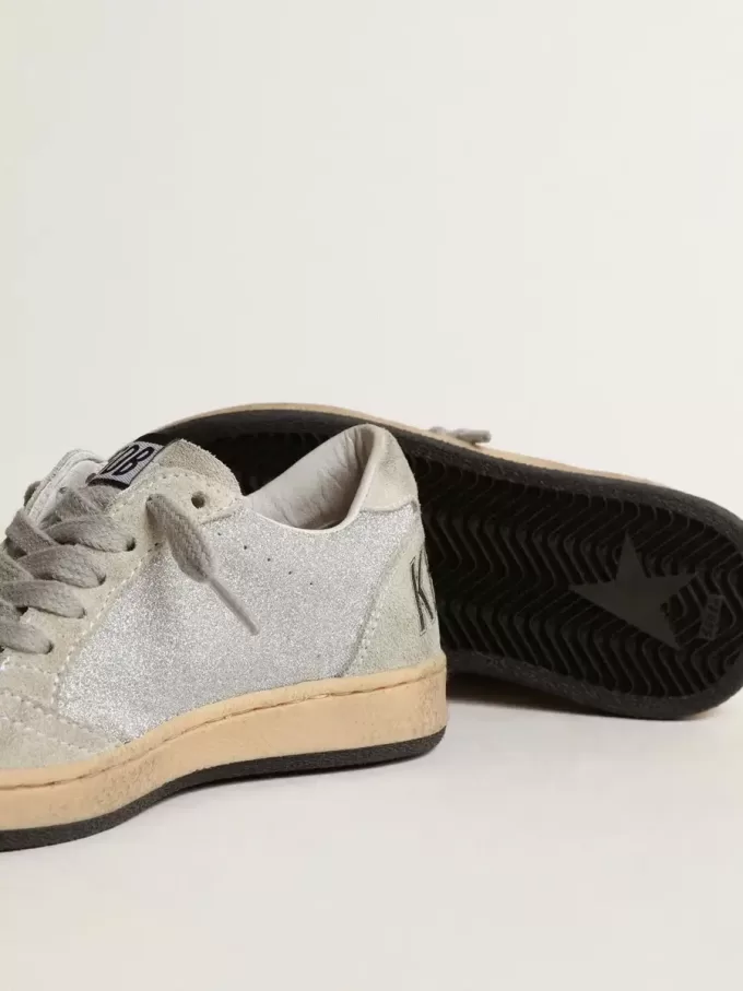 Ball Star Junior glitterate con inserti in pelle scamosciata grigio ghiaccio