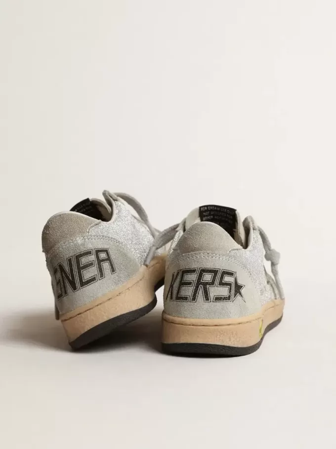 Ball Star Junior glitterate con inserti in pelle scamosciata grigio ghiaccio