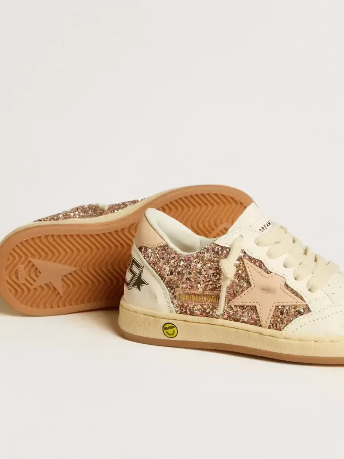 Ball Star Junior in glitter e nappa con stella e linguetta sul tallone in pelle