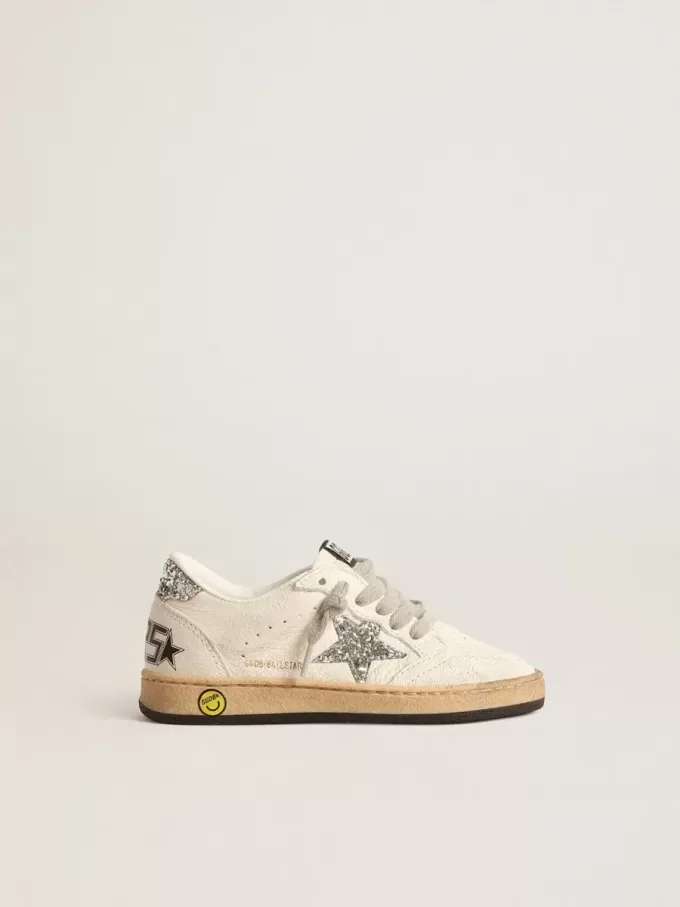 Ball Star Junior in nappa con stella glitterata argento e linguetta sul tallone
