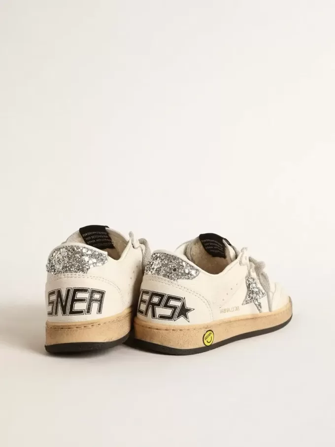 Ball Star Junior in nappa con stella glitterata argento e linguetta sul tallone