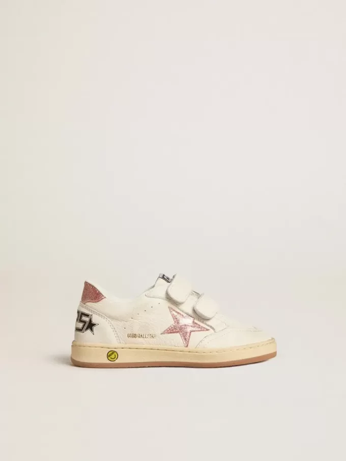 Ball Star Junior in nappa con stella glitterata rosa pesca e linguetta sul tallone Ball Star Junior in nappa con stella glitterata rosa pesca e linguetta sul tallone