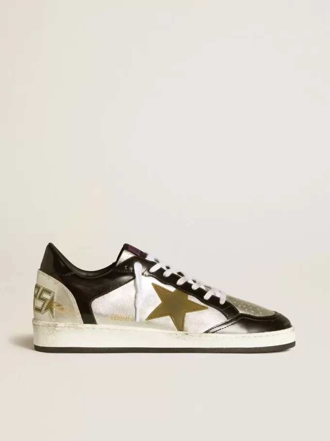 Ball Star LAB da uomo in pelle argentata con stella in pelle marrone e linguetta nera sul tallone