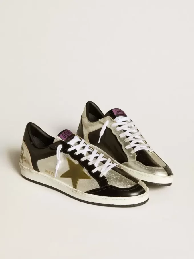 Ball Star LAB da uomo in pelle argentata con stella in pelle marrone e linguetta nera sul tallone