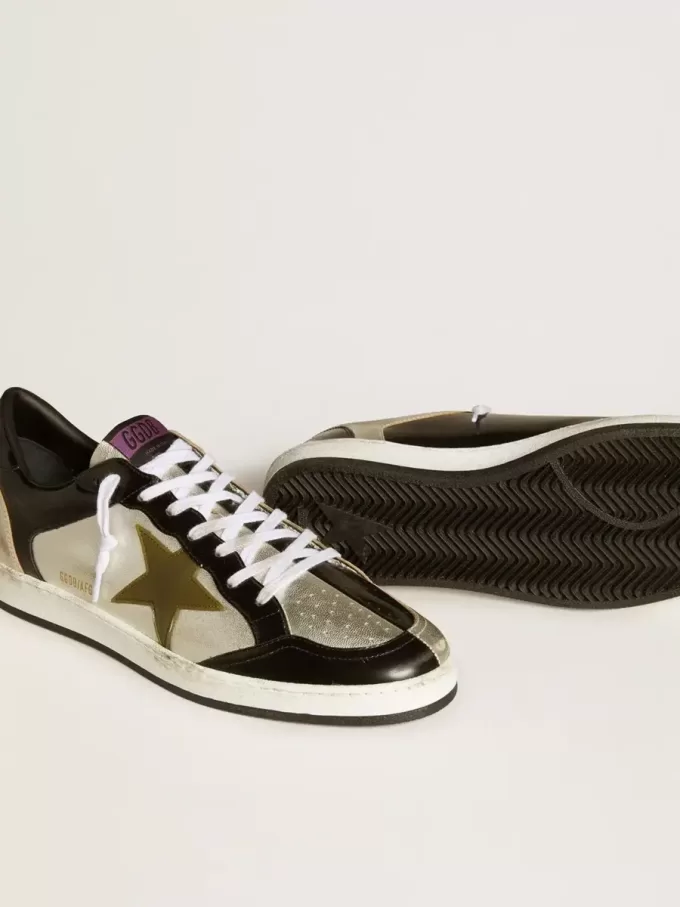 Ball Star LAB da uomo in pelle argentata con stella in pelle marrone e linguetta nera sul tallone