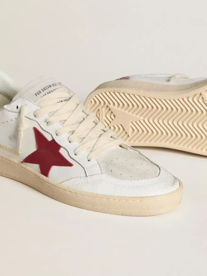 Ball Star LTD da donna con stella in pelle rossa e linguetta del tallone rosa glitterata Ball Star LTD da donna con stella in pelle rossa e linguetta del tallone rosa glitterata