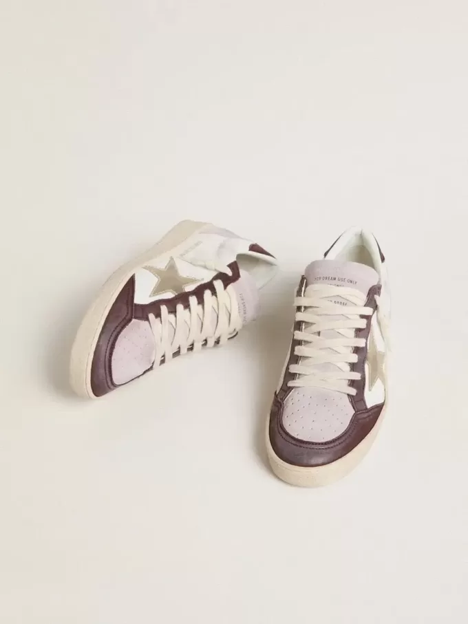 Ball Star LTD da donna in nappa con stella in pelle laminata platino e linguetta sul tallone in nabuk bordeaux