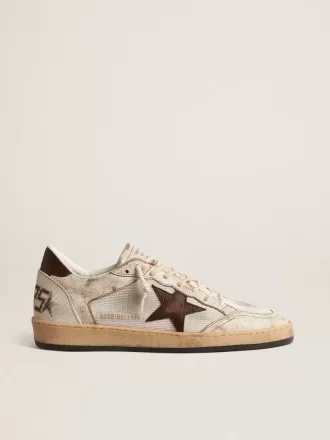 Ball Star LTD da uomo in pelle ecru e mesh bianco con stella marrone Ball Star LTD da uomo in pelle ecru e mesh bianco con stella marrone