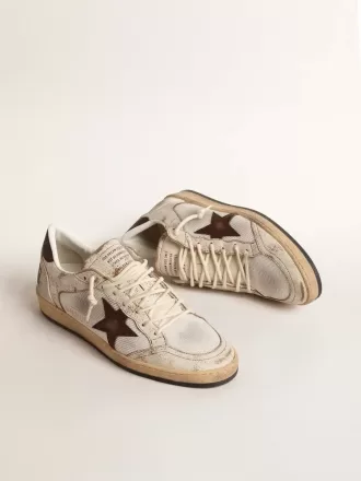 Ball Star LTD da uomo in pelle ecru e mesh bianco con stella marrone Ball Star LTD da uomo in pelle ecru e mesh bianco con stella marrone
