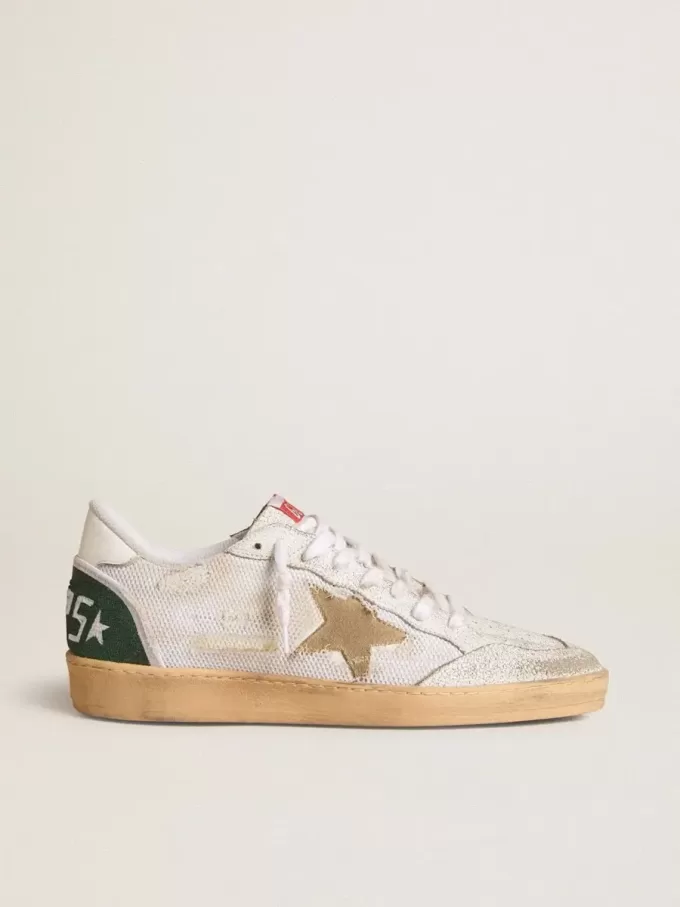 Ball Star LTD in pelle cracklé bianca e mesh con stella in pelle scamosciata Ball Star LTD in pelle cracklé bianca e mesh con stella in pelle scamosciata