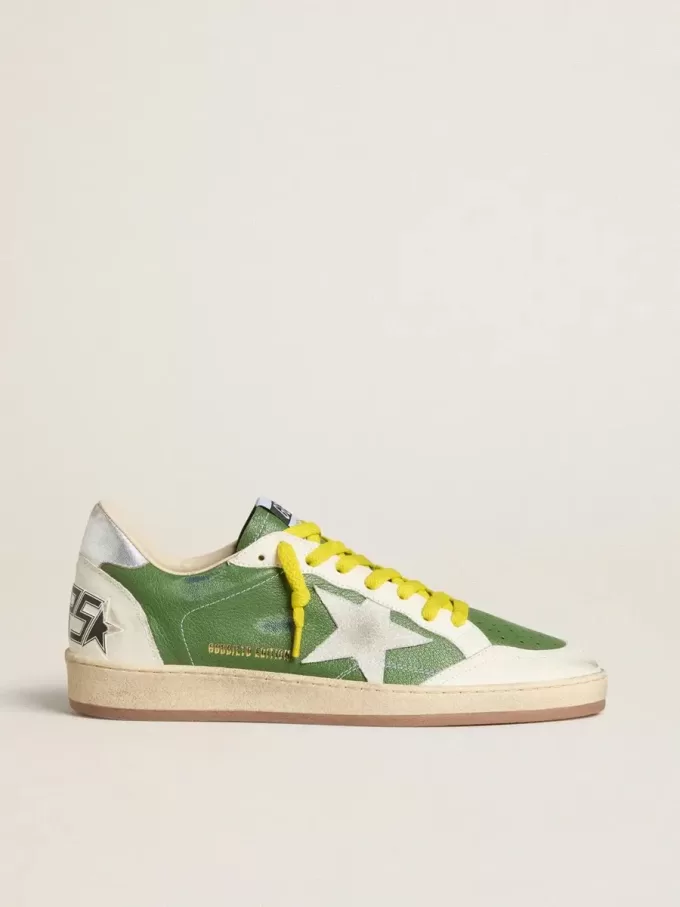 Ball Star LTD in pelle nappa verde con stella in pelle scamosciata bianca e linguetta sul tallone in pelle metallizzata argento