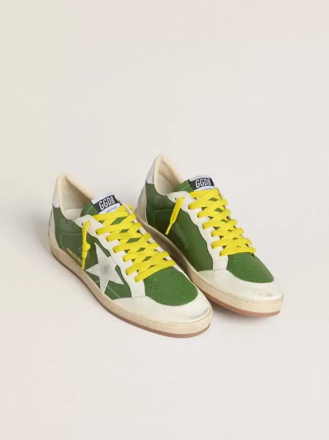Ball Star LTD in pelle nappa verde con stella in pelle scamosciata bianca e linguetta sul tallone in pelle metallizzata argento
