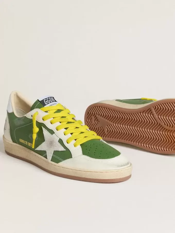 Ball Star LTD in pelle nappa verde con stella in pelle scamosciata bianca e linguetta sul tallone in pelle metallizzata argento