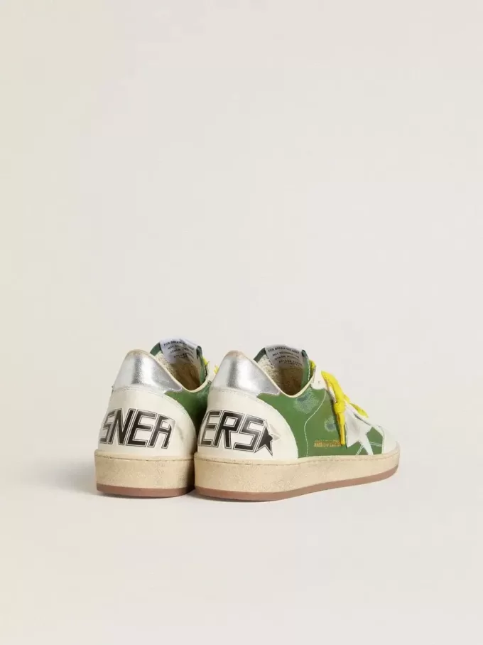 Ball Star LTD in pelle nappa verde con stella in pelle scamosciata bianca e linguetta sul tallone in pelle metallizzata argento
