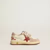 Ball Star Teen in nappa e pelle scamosciata con stella rossa e cuore rosso ricamato Ball Star Teen in nappa e pelle scamosciata con stella rossa e cuore rosso ricamato