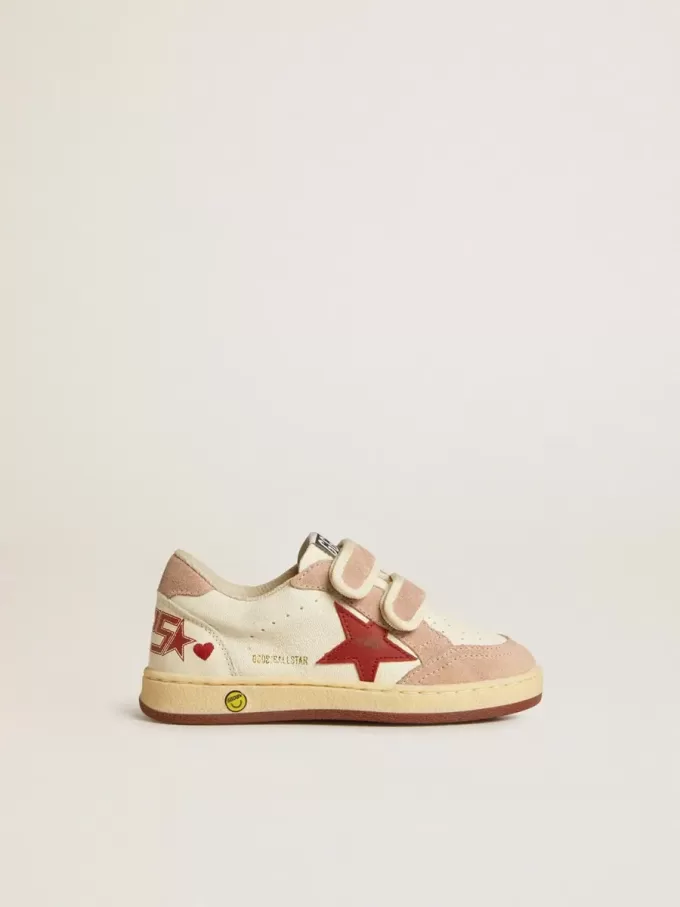 Ball Star Teen in nappa e pelle scamosciata con stella rossa e cuore rosso ricamato Ball Star Teen in nappa e pelle scamosciata con stella rossa e cuore rosso ricamato