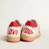 Ball Star  Wishes da uomo in pelle bianca con stella rossa e linguetta sul tallone