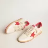 Ball Star  Wishes da uomo in pelle bianca con stella rossa e linguetta sul tallone
