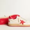 Ball Star  Wishes da uomo in pelle bianca con stella rossa e linguetta sul tallone