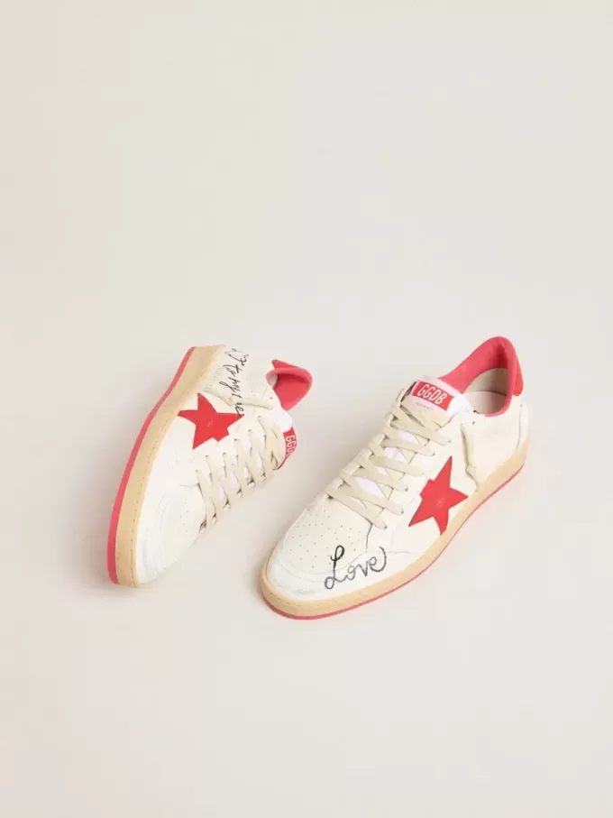 Ball Star  Wishes da uomo in pelle bianca con stella rossa e linguetta sul tallone