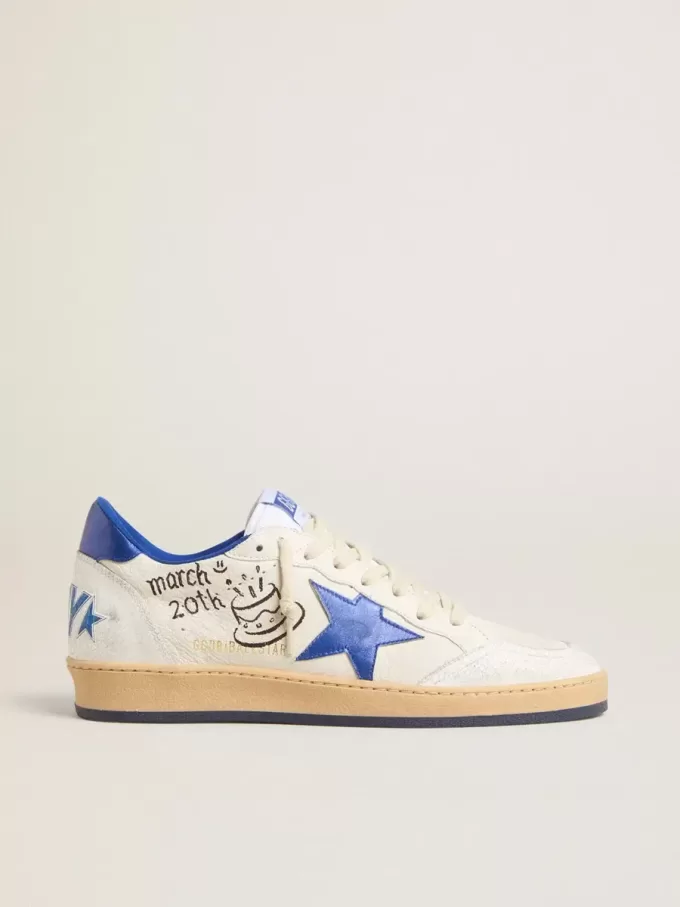 Ball Star Wishes da uomo in pelle nappa bianca con stella blu brillante e linguetta sul tallone