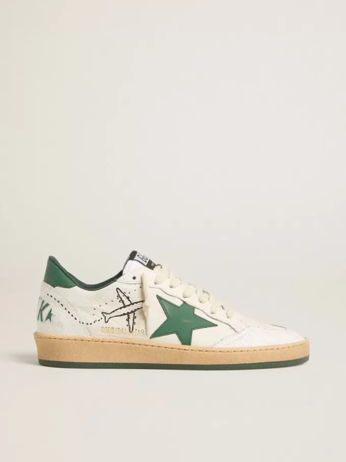 Ball Star Wishes da donna in pelle nappa bianca con stella e linguetta sul tallone in pelle verde