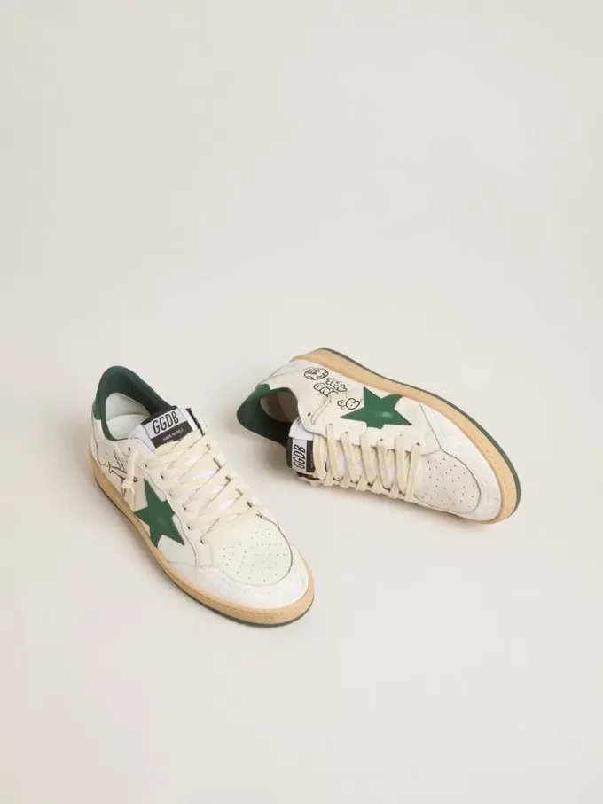 Ball Star Wishes da donna in pelle nappa bianca con stella e linguetta sul tallone in pelle verde