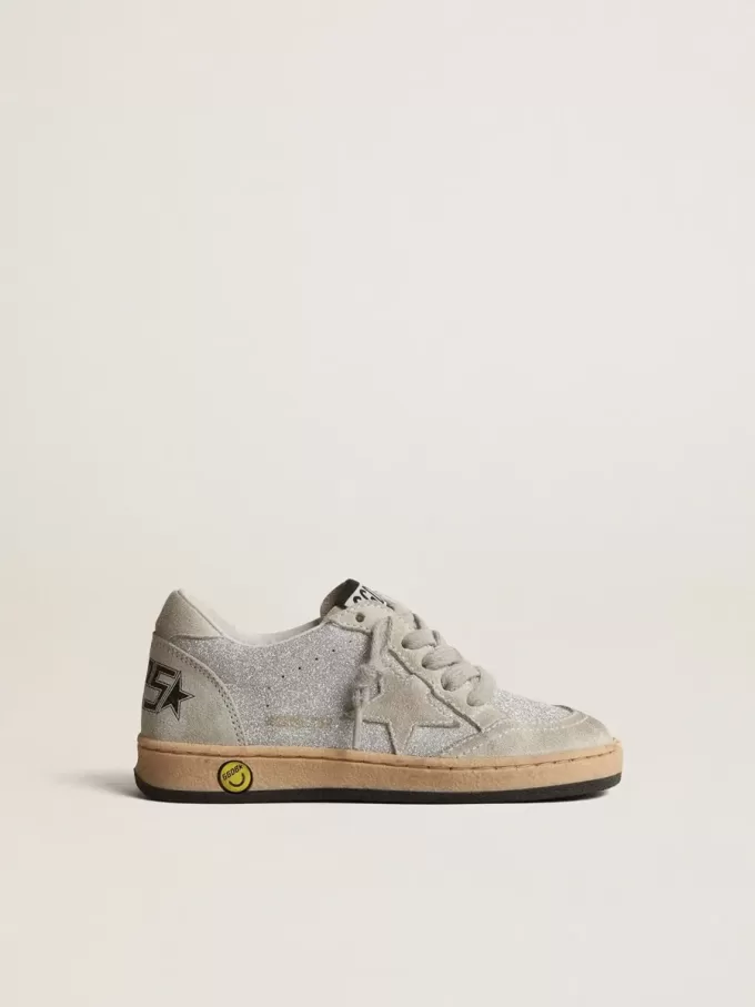 Ball Star Young glitterate con inserti in pelle scamosciata grigio ghiaccio