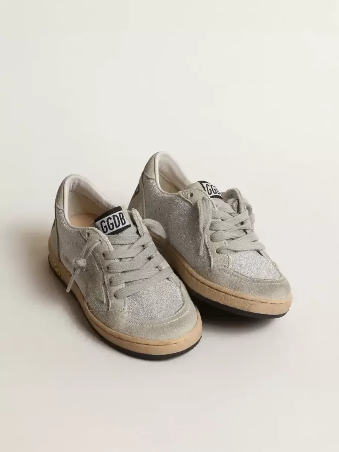 Ball Star Young glitterate con inserti in pelle scamosciata grigio ghiaccio