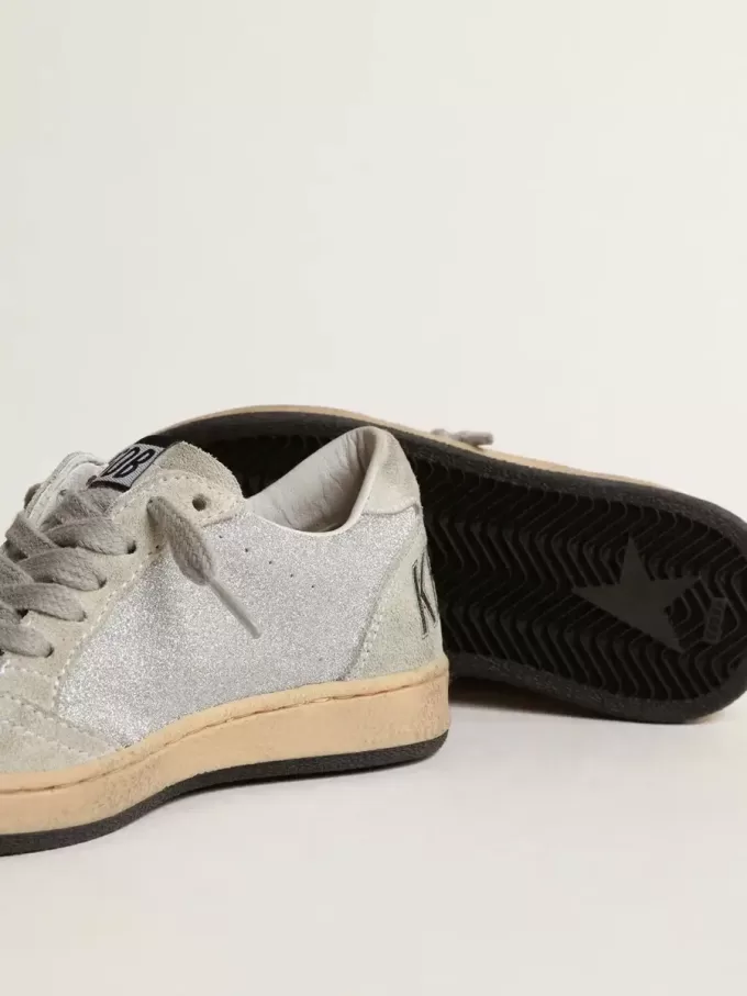 Ball Star Young glitterate con inserti in pelle scamosciata grigio ghiaccio