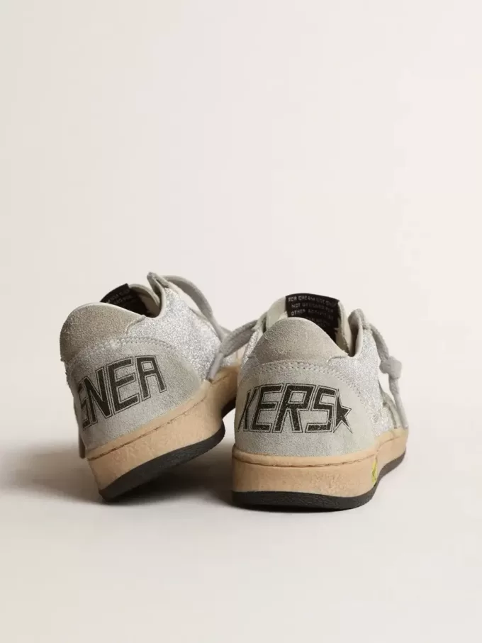 Ball Star Young glitterate con inserti in pelle scamosciata grigio ghiaccio