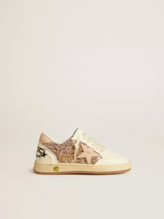 Ball Star Young in glitter e nappa con stella e linguetta sul tallone in pelle