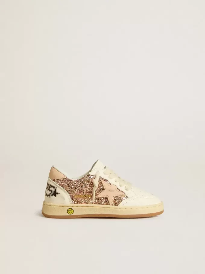 Ball Star Young in glitter e nappa con stella e linguetta sul tallone in pelle
