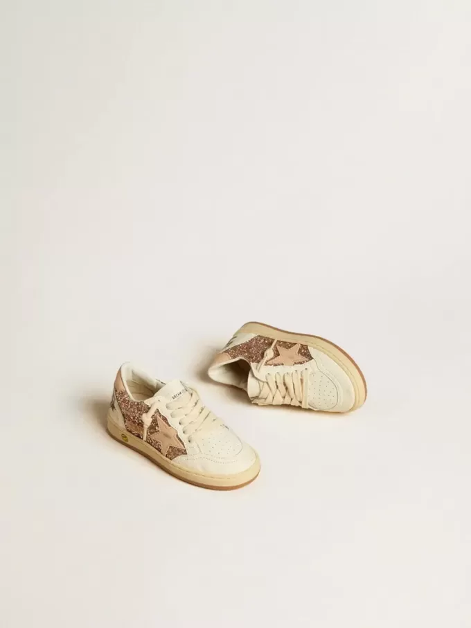 Ball Star Young in glitter e nappa con stella e linguetta sul tallone in pelle