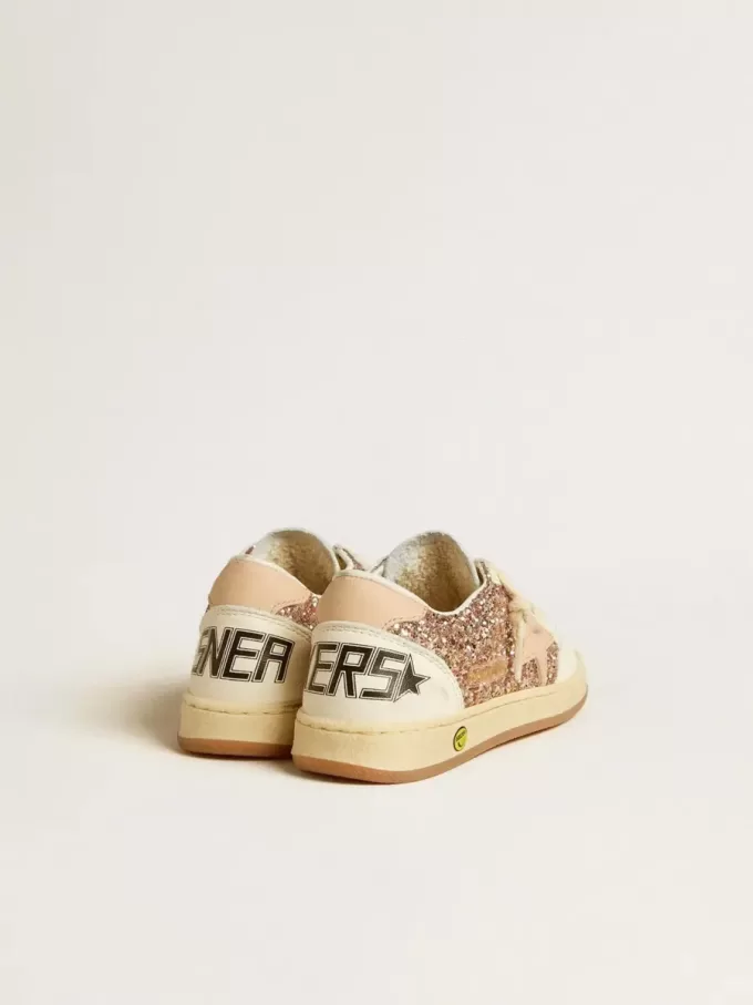 Ball Star Young in glitter e nappa con stella e linguetta sul tallone in pelle