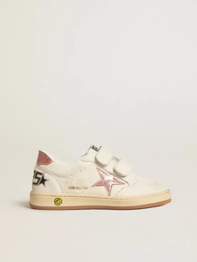 Ball Star Young in nappa con stella glitterata rosa pesca e linguetta sul tallone